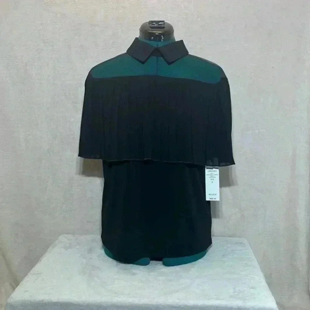 For Cynthia Black Sheer Pleated Top Blouse Size Small NWT